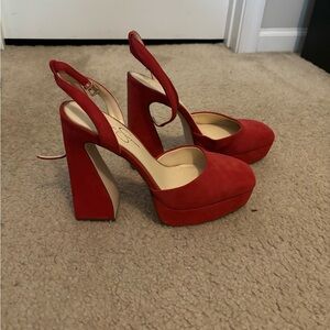Red Jessica Simpson Womens Deirae Block Heel Chunky Heel Ankle Strap